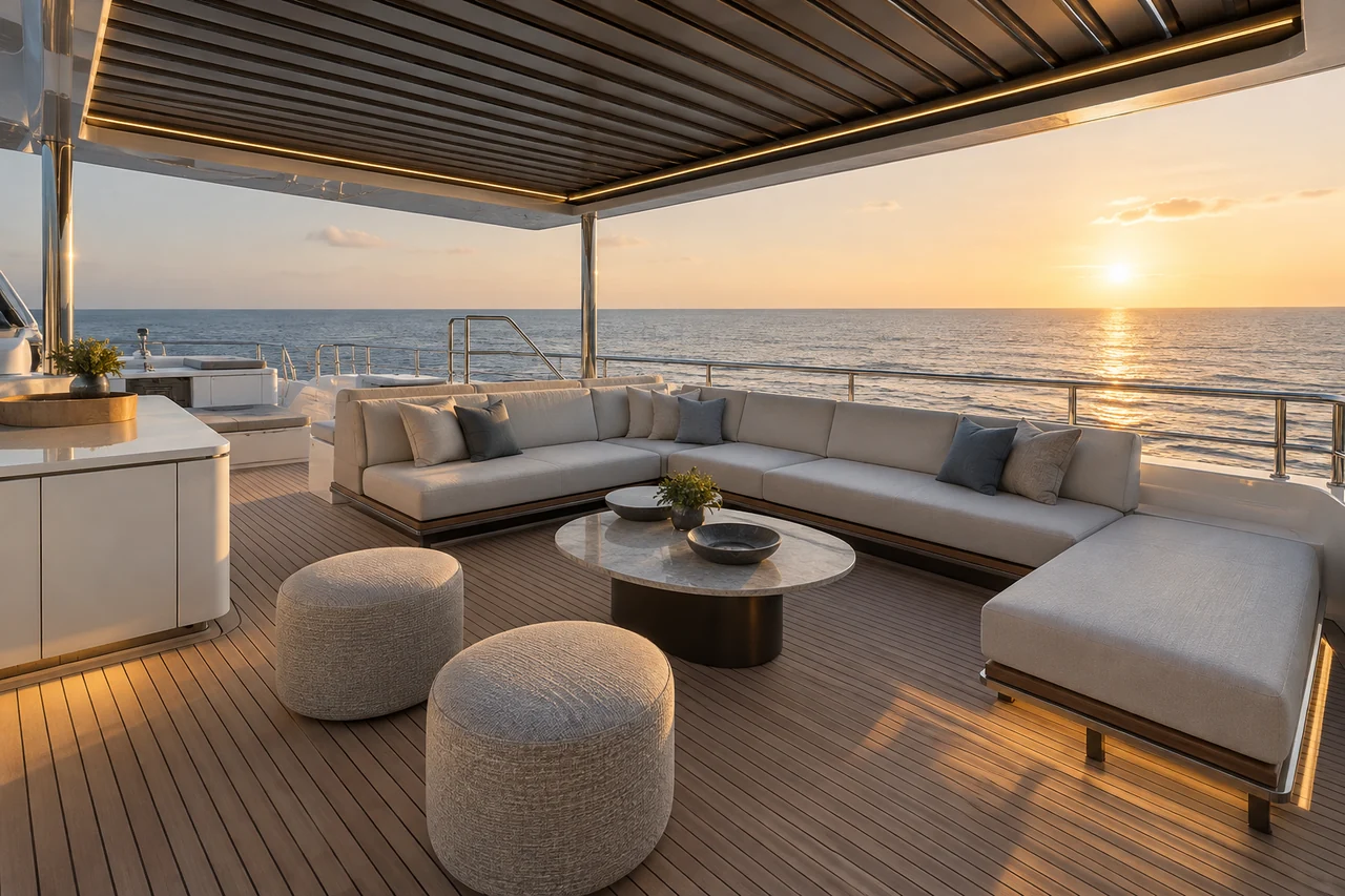 Upper-deck lounge with several seating areas