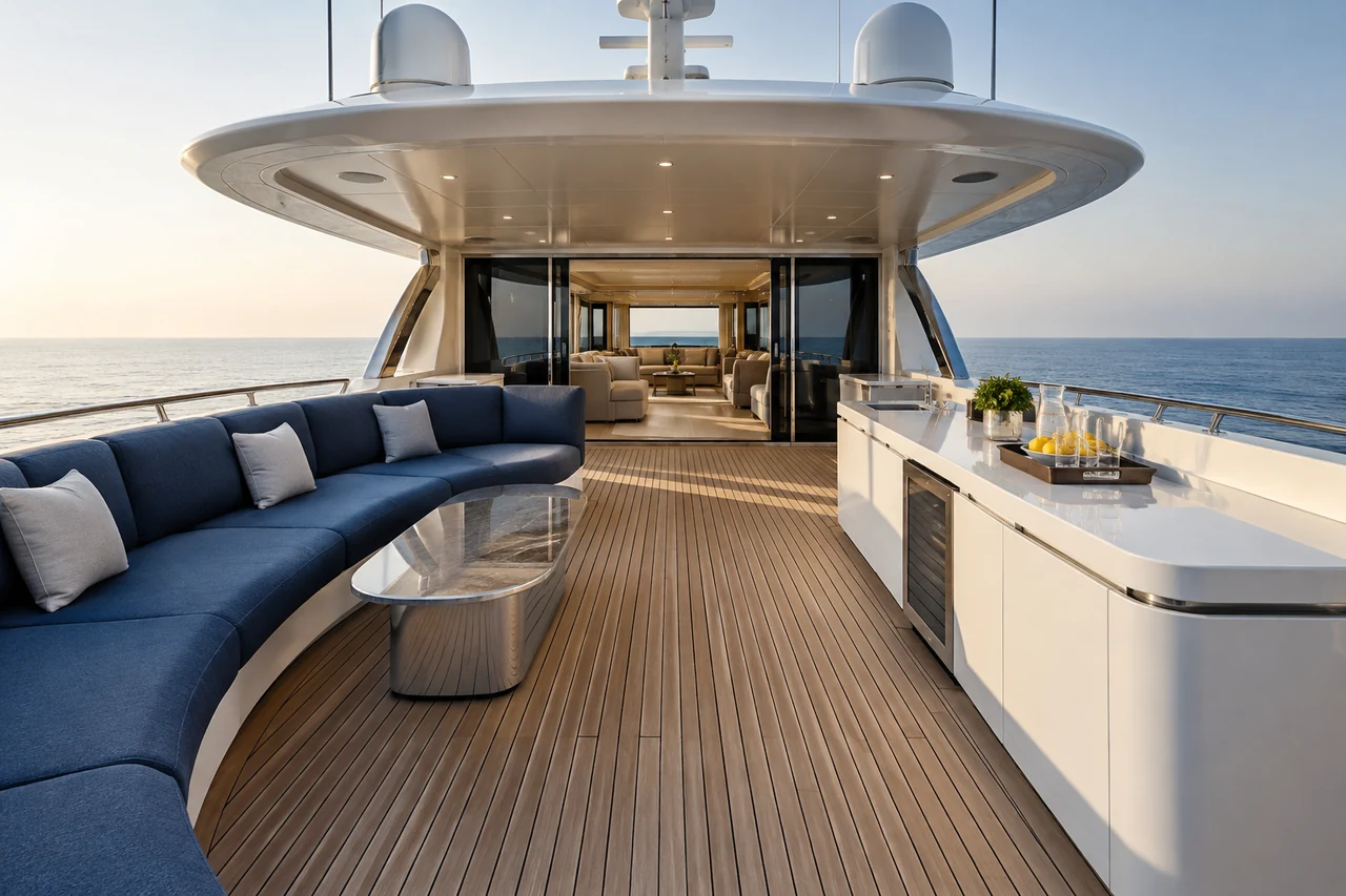 Open event deck with a lounge and refreshment counter