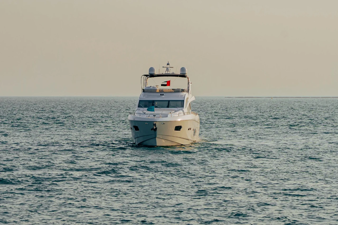 Jude approaching across open water, viewed from ahead
