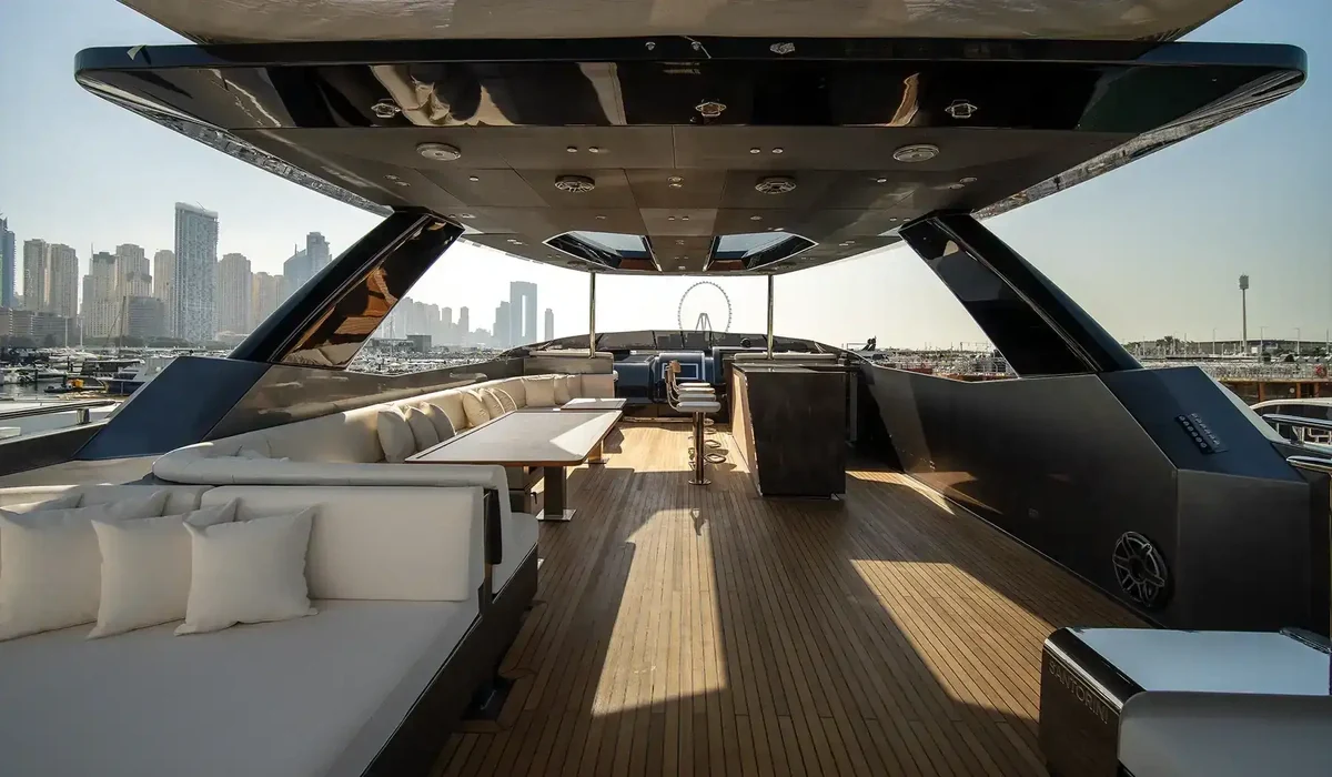 Covered upper deck seating aboard Santorini