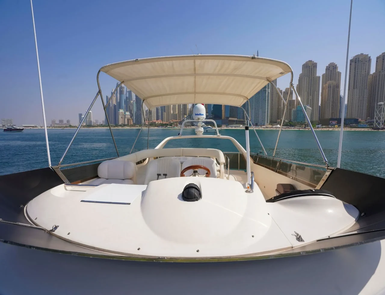 Shaded flybridge seating aboard Princess 60