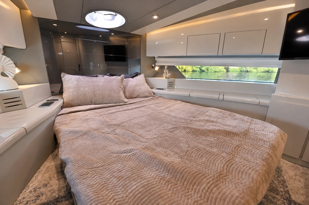 Double cabin and hull window aboard Novia 55