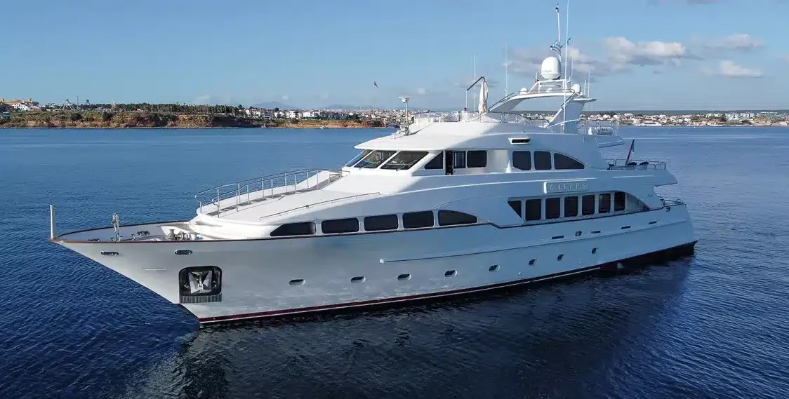 Royal Mirage at anchor on blue water