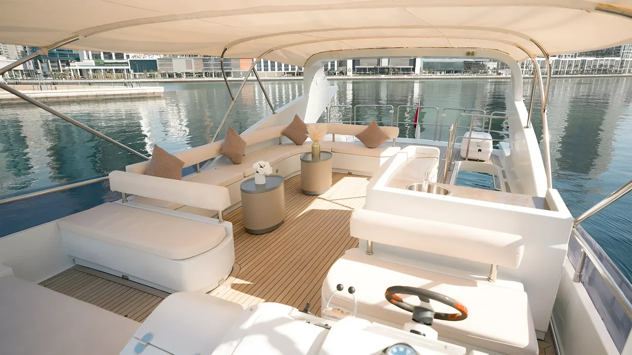 Open upper deck seating aboard Xclusive 43