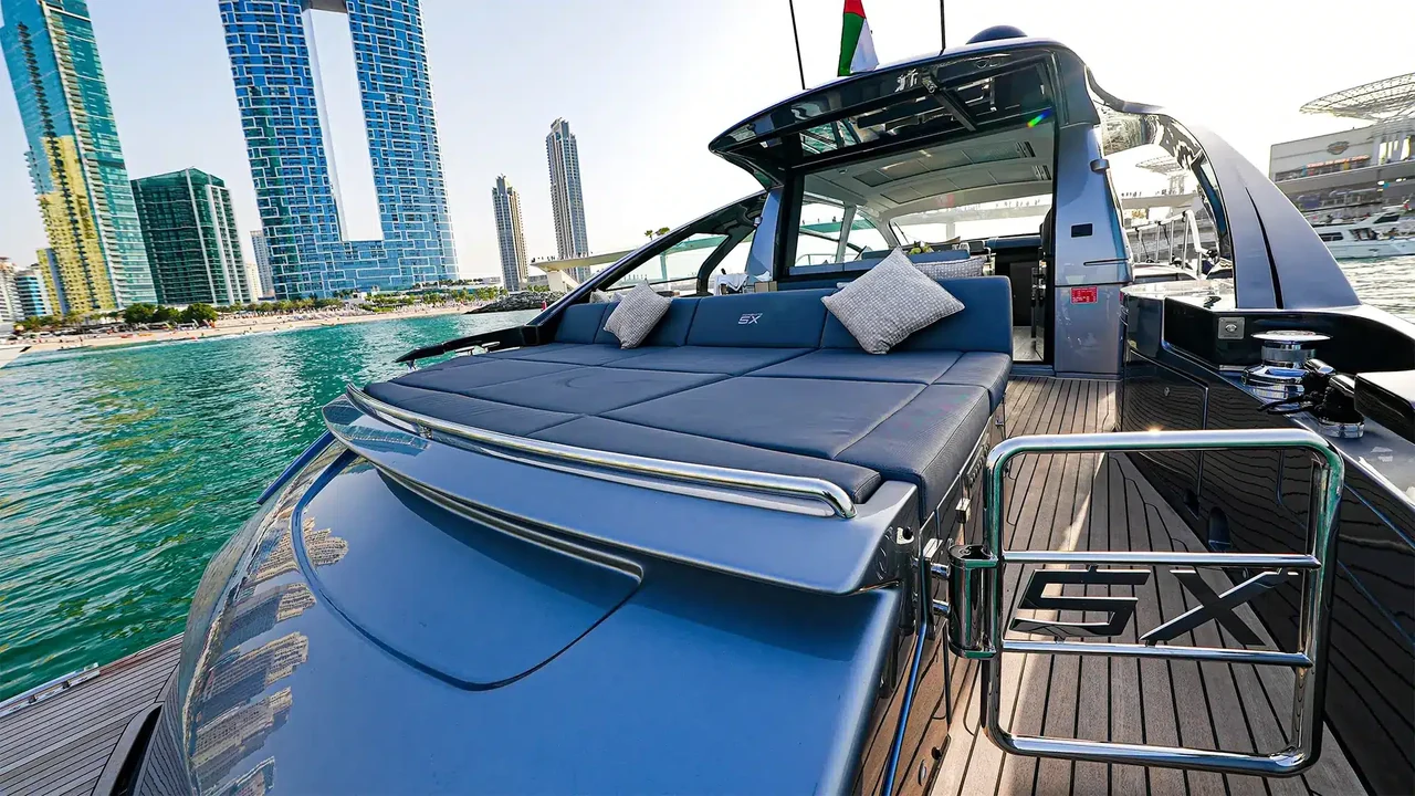 Aft lounge and swim platform aboard Pershing 5X