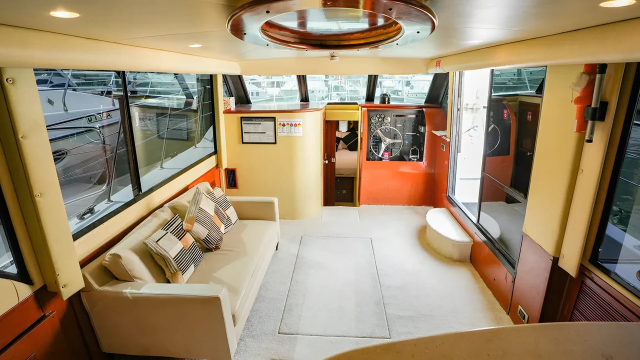 Interior lounge and dining area aboard Xclusive 23