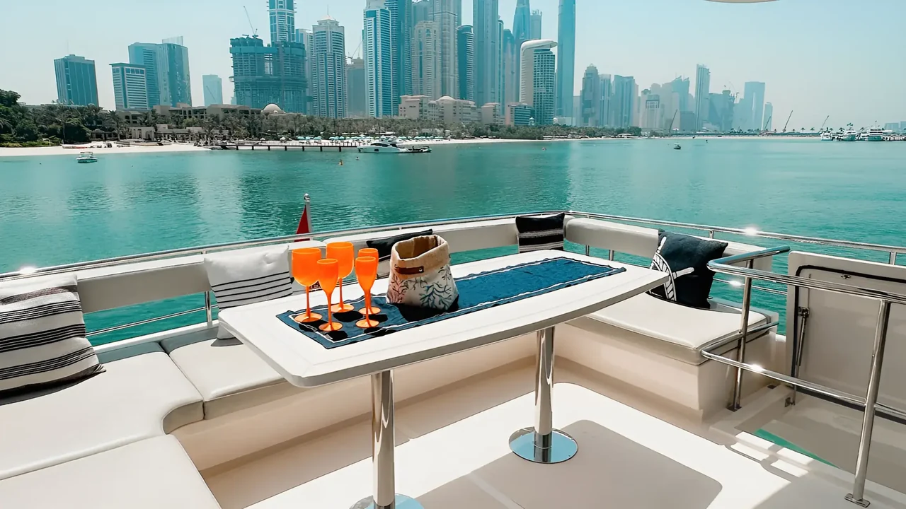 Aft table overlooking the marina on Xclusive 32